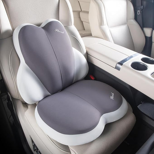 FLORICH Car Seat Cushion and Back Support for Car Ultrathick Memory Foam Office Chair Cushions with Lumbar Support Pillow for Sciatica & Back & Tailbone Pain Relief (Beige Grey)