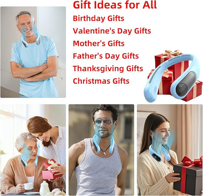 Portable Neck Fan,Personal Wearable Bladeless Fan,LED Display,4-Speeds,6000mAh USB Rechargeable,360° Strong Cooling Wind,Hands Free,Long Lasting,Birthday Gifts for Men Women Dad Mom (Light blue)