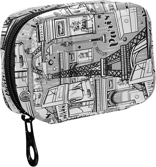Fustylead Sights of Paris Travel Pill Case Bag with Zipper Weekly Pill Box 8 Compartments 7 Day Personal Pill Case Purse Medicine Case Organizer