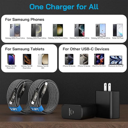 45W Super Fast Charger Type C, [2 Pack] 45 Watt USB-C Charger PD/PPS Wall Charging Block for Samsung Galaxy S25 Ultra/S25+/S25/S24/S23 Ultra/S23+/S22 Ultra/S22+/S20 Ultra, Tab S8(with 2X 3.3ft Cable)