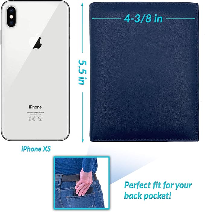 Blue RFID Genuine Leather Passport Wallet