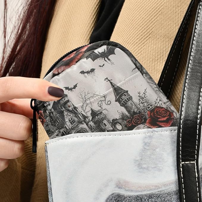 Pill Organizer Box Case Weekly Travel Pill Container Holder 7Day Cute Vitamin Organizer Dispenser Sorter Planner Storage Small Compact Halloween Castle Skull Rose Bat05