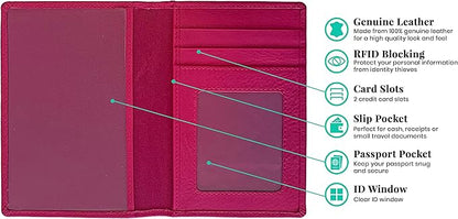 Personalized Monogrammed Bright Pink Leather RFID Passport Wallet and Luggage Tag