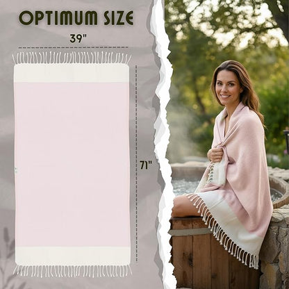 Bazaar Anatolia Turkish Beach Towel 100% Cotton Bath Towels 71x39 Quick Dry Sand Free Lightweight Large Oversized Herringbone Light Pink