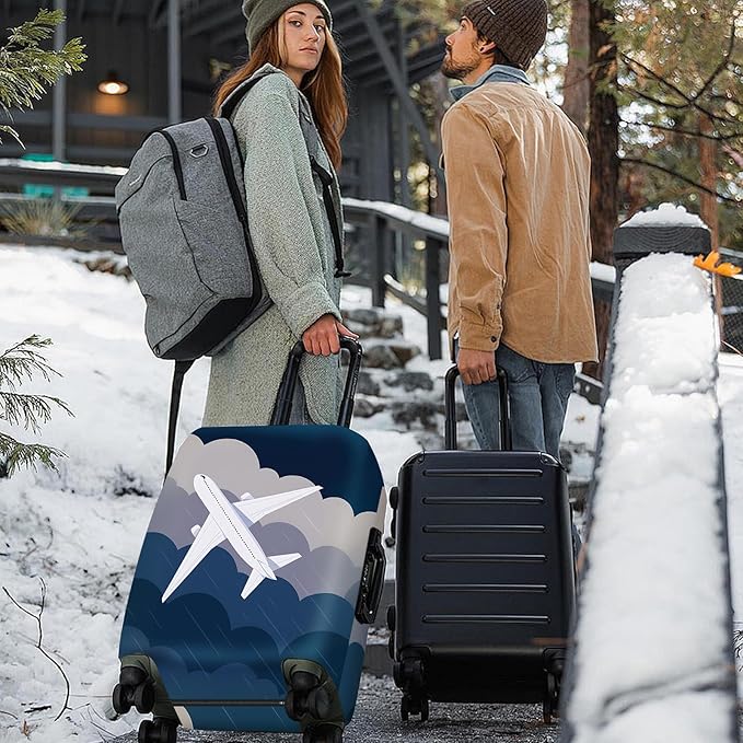 ANNA QUEEN Airplane Flight Luggage Cover, Dynamic Flight & Clouds Design, Stretchable, Washable Travel Sleeve for 20-34 Inch Luggage