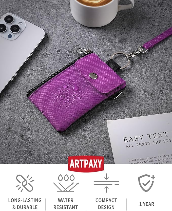 Minimalist Wallet For Mens Womens, Keychain RFID Blocking Zipper Small Wallet with ID Window 2 Lanyards,Water Resistant Travel Cash Card Coin Case Boys Girls