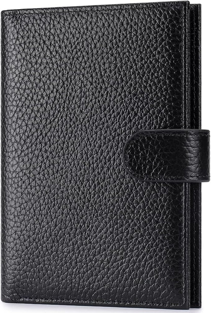 Passport Holder for Travel Women RFID Blocking Genuine Leather Passport Wallet with Card Slots, Zipper Coins Pocket, Cash Holder, Black