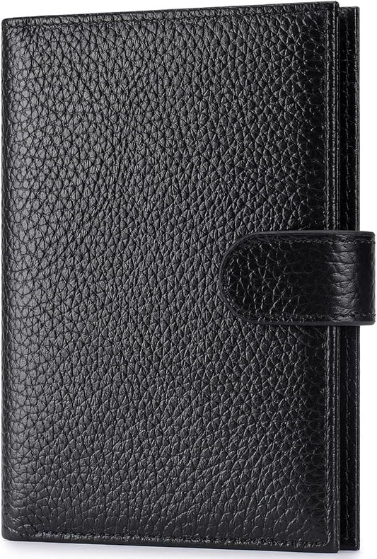Passport Holder for Travel Women RFID Blocking Genuine Leather Passport Wallet with Card Slots, Zipper Coins Pocket, Cash Holder, Black