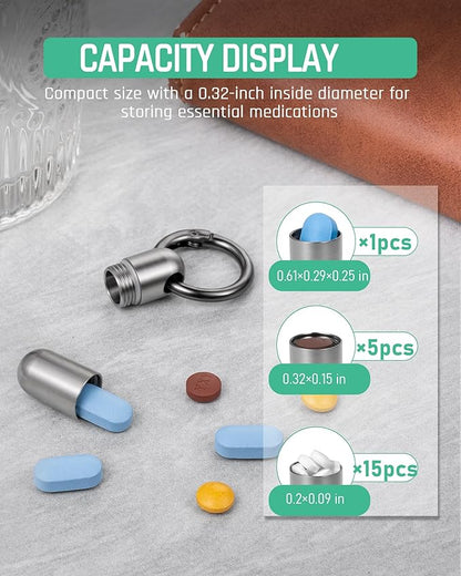 TISUR Micro Keychain Pill Holder, Titanium Pill Case Waterproof Pill Fob for Emergency Aspirin & Nitroglycerin for Travel Purse Pocket