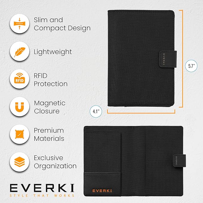 EVERKI RFID Passport Wallet - RFID Passport Holder for Travel, Slim RFID Blocking Pass Port Case Cover & Protector, Cute Pass Port Holder for Men & Women, Travel Essentials Gift for Travelers, Black