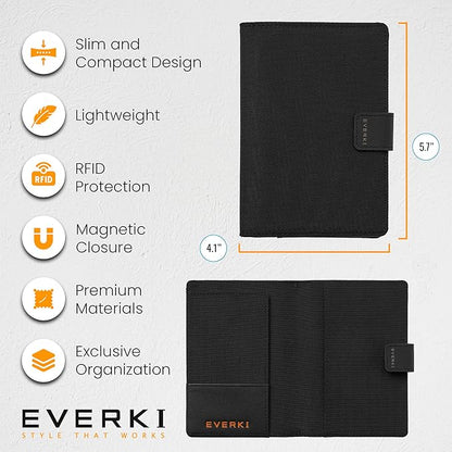 EVERKI RFID Passport Wallet - RFID Passport Holder for Travel, Slim RFID Blocking Pass Port Case Cover & Protector, Cute Pass Port Holder for Men & Women, Travel Essentials Gift for Travelers, Black