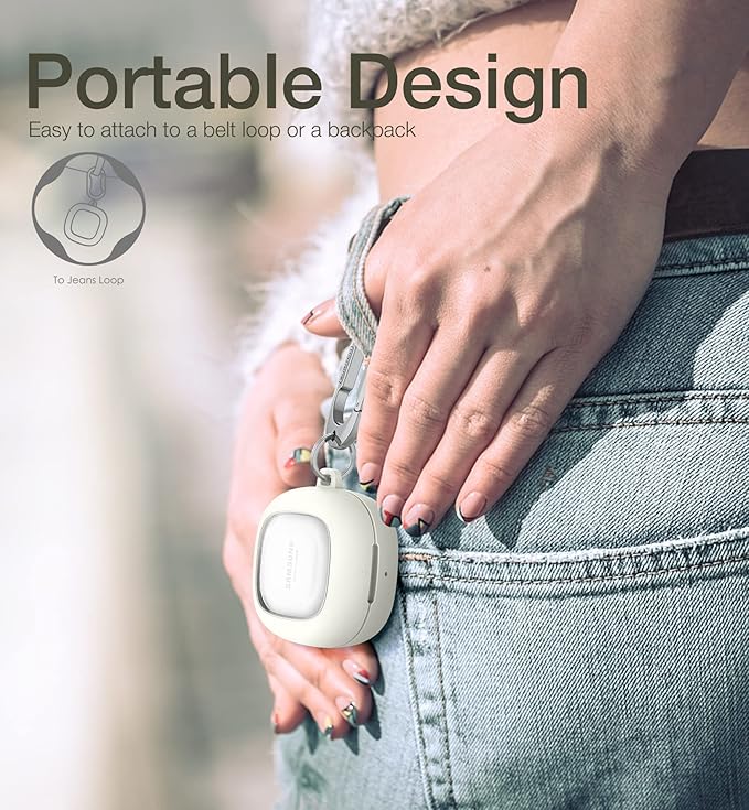 SURITCH for Samsung Galaxy Buds 2 Pro Case(2022)/Galaxy Buds 2 Case(2021)/Galaxy Buds Live Case(2020)/Galaxy Buds Pro Case(2021) Hard Clear PC Shockproof TPU White Cover with Silver Carabiner