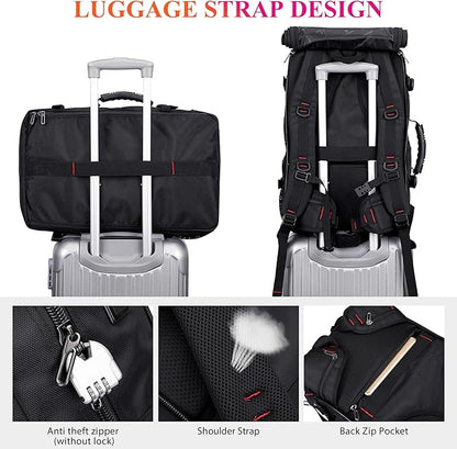 WITZMAN Carry on Travel Backpack for Men Women Airline Approved Convertible Nylon Duffle Backpack Luggage Bag (B682 Black)