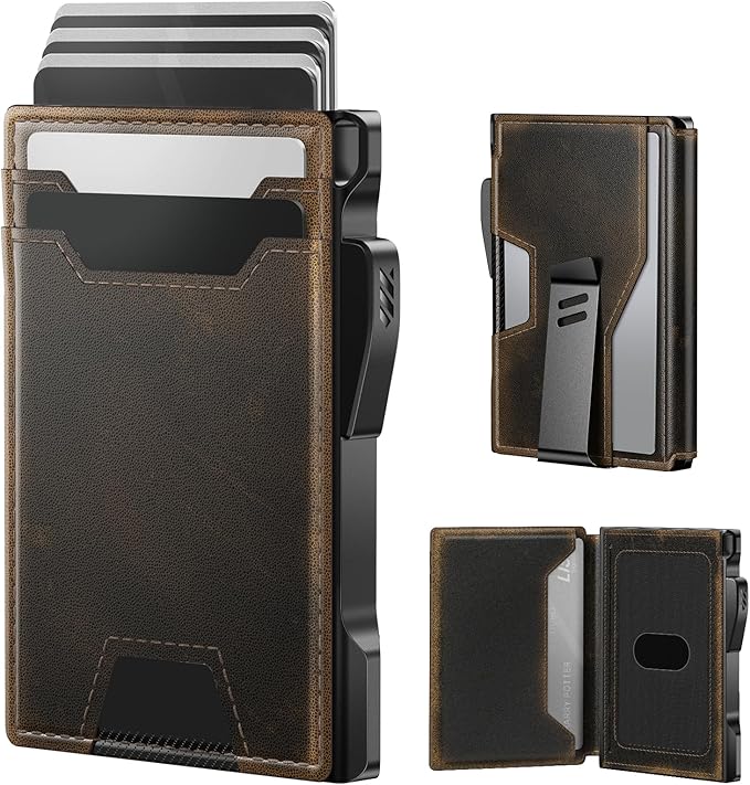 typecase Wallet for Men: Rfid-blocking with Money Clip Slim Leather Bifold ID Window Smart Pop Up Card Case Front Pocket Wallet with Gift Box (Burnished Black)