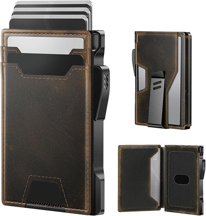 typecase Wallet for Men: Rfid-blocking with Money Clip Slim Leather Bifold ID Window Smart Pop Up Card Case Front Pocket Wallet with Gift Box (Burnished Black)