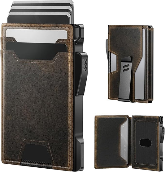 typecase Wallet for Men: Rfid-blocking with Money Clip Slim Leather Bifold ID Window Smart Pop Up Card Case Front Pocket Wallet with Gift Box (Burnished Black)