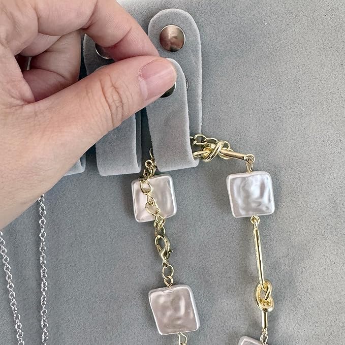 UnionPlus Velvet Travel Jewelry Roll Bag Organizer for Necklaces Bracelets Earrings Rings, Black and Grey