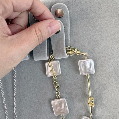 UnionPlus Velvet Travel Jewelry Roll Bag Organizer for Necklaces Bracelets Earrings Rings, Black and Grey