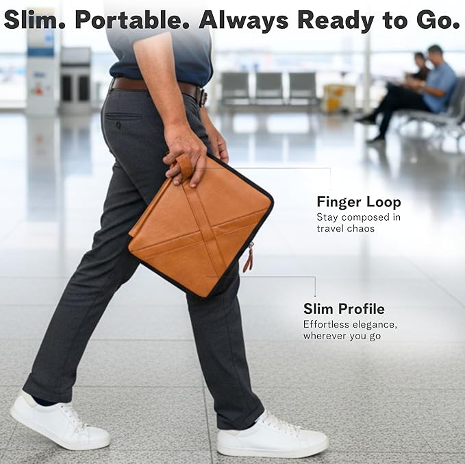 Leather Tech Pouch, Electronics Organizer Travel Case, Leather Passport Holder for Travel, Cord Organizer Tech Bag, Document Holder