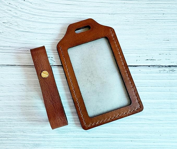Mayan Corner - Handcrafted Brown Leather Luggage Tag with Adventure Quote, Decorative Stitching