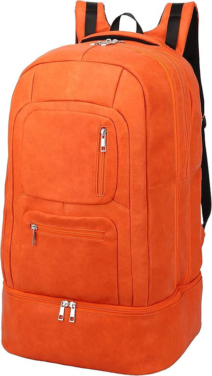 Sole Premise Leather Bag for Multi-functional Travel Carry-on with Shoe, Laptop and Clothes Compartments for Men & Women (Orange)