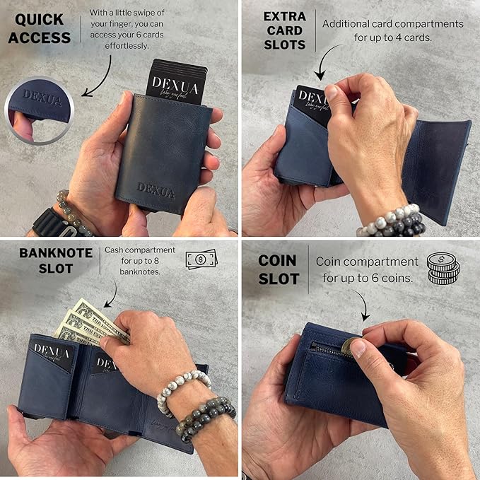 Mens Wallet, Premium Leather Slim Wallet, RFID Blocking Pop-Up Card Holder, Extra Credit Card Slots, Cash Slot, Magnetic Closure, Christmas Gift Ready Gift Box Included