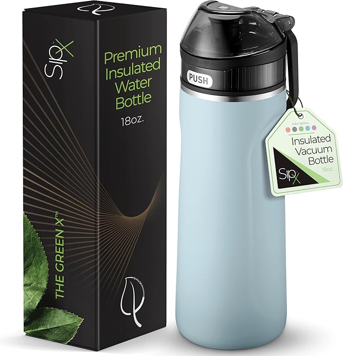 SipX™ Triple-Insulated Stainless Steel Water Bottle - 18oz. With Straw Lid, BPA-Free Reusable Insulated Water Bottle Keeps Cold For 12 Hours, Metal Water Bottle Made Of Sustainable Material For Hiking
