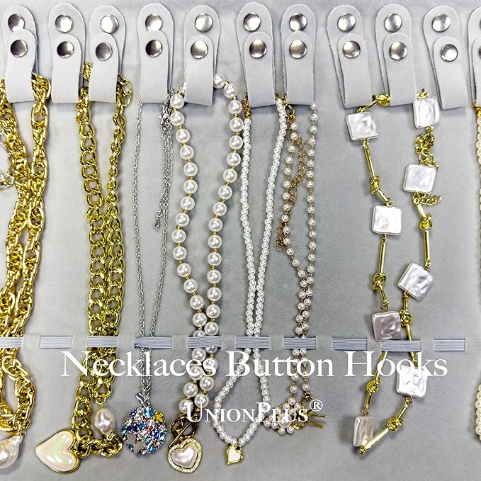 UnionPlus Velvet Travel Jewelry Roll Bag Organizer for Necklaces Bracelets Earrings Rings, Black and Grey