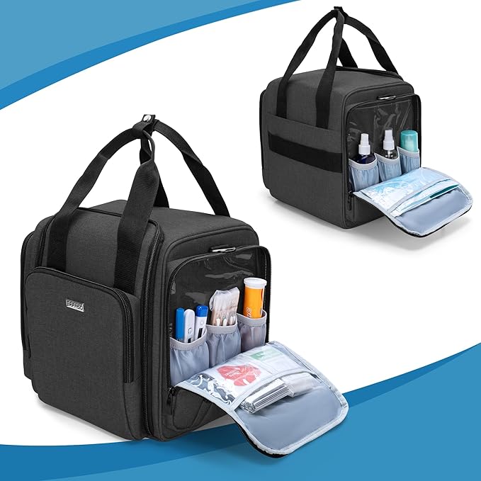 BAFASO Large Pill Bottle Organizer with 4 Inner Removable Pouches, Medicine Bag Come with Shoulder Strap (BAG ONLY), Black