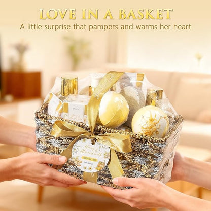 Christmas Birthday Gifts for Women, Honey & Almond Milk Relaxing Spa Gift Baskets for Women Self Care Package Bath Gift Set, Home Bath and Body Kit Pamper Gifts for Womens Mom Her Friends Sister Wife