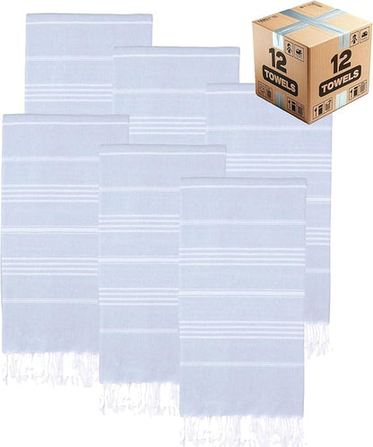 Turkish Beach Towels, Bulk Case of 12 | Oversized, Quick Dry, Sand Free | 100% Cotton, Large 38x71 Towels for Beach, Pool, Travel | Ultra-Soft, Compact, Absorbent | Baby Blue