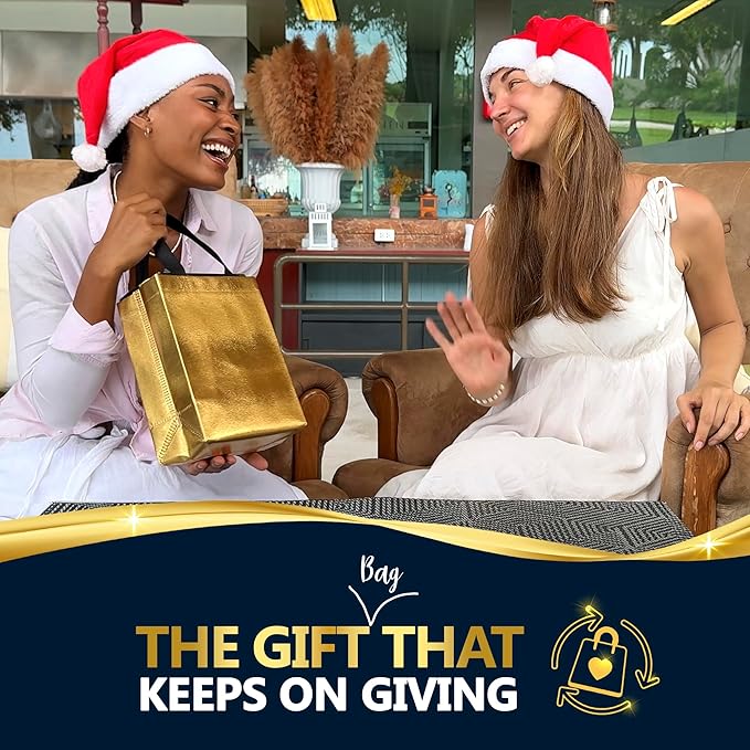 Nush Nush Set of 60 Shiny Gold Gift Bags Bulk - Medium Size Gold Reusable Gift Bags with Handles - For Christmas, Business, Bachelorette, Bridesmaids, Birthday Goodies and Party Favors - 8Wx4Dx10H