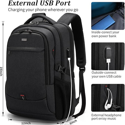 DUSLANG 17 Inch Laptop Backpack for Travel Water Resistant College Backpack for Men Women Laptop Bag with USB Charging Port Clear Cosmetic Bag,Black