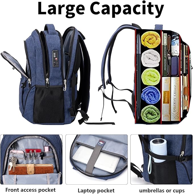 SHRRADOO Anti Theft Laptop Backpack Travel Backpacks with usb Charging Port for Women Men High School College Backpack Computer Bag Fits 17 Inch Laptop,Royal Blue