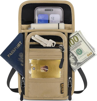 Travel Neck Wallet RFID Blocking – Hidden Passport Holder & Anti-Theft Money Pouch for Men & Women, Lightweight Concealed Undergarment Organizer with Adjustable Strap, Secure Document Holder
