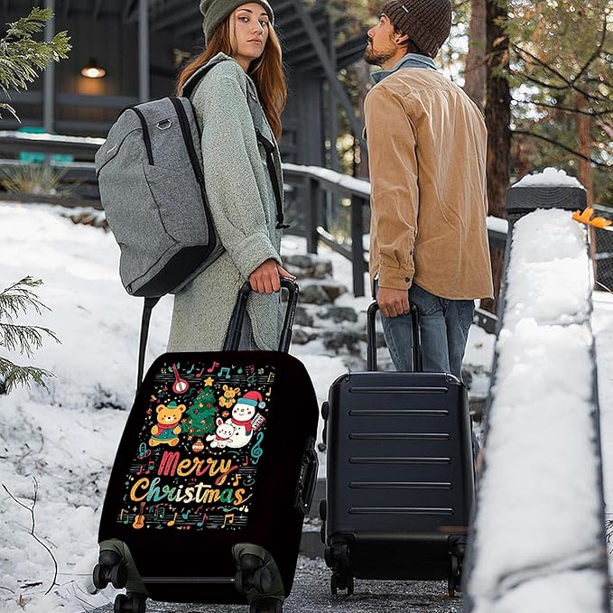 FOREVER QUEEN Cartoon - Merry Christmas Luggage Cover Suitcase Protector Suitcase Cover Anti-Scratch,Stretchable Bag Cover Washable Durable Polyester