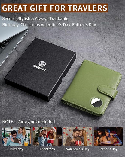 Passport Holder for Travel with AirTag Holder- Leather RFID Blocking Travel accessories with 5 Cards Slot&1ID Window,Magnetic Closure,Gift Box(Air Tag Not Included)