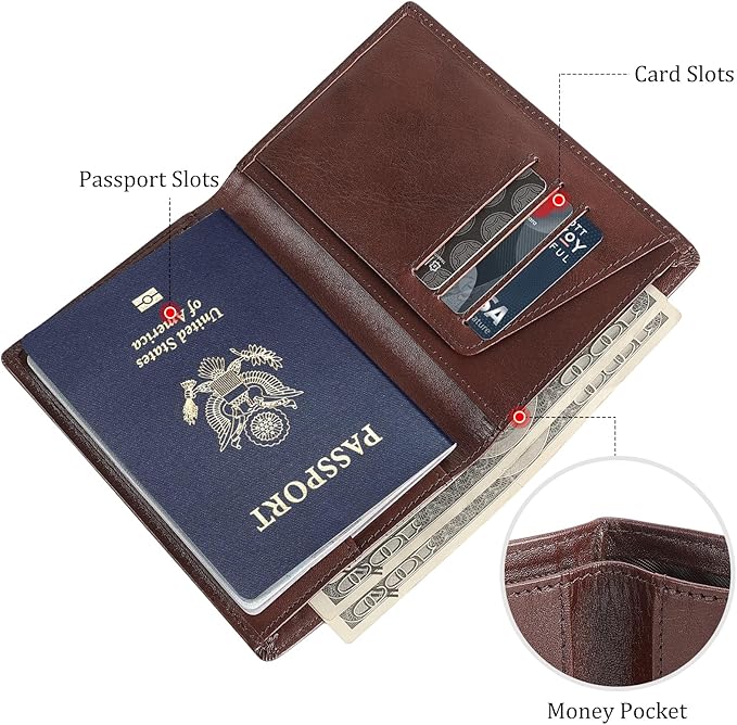 Polare Functional RFID Blocking Leather Passport Holder Travel Bifold Wallet For Men (Coffee)