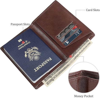 Polare Functional RFID Blocking Leather Passport Holder Travel Bifold Wallet For Men (Coffee)