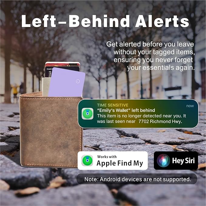 Eelexa Wallet Tracker Card, Rechargeable Thin Finder, Works with Apple Find My (iOS Only), Item Locator for Luggage Tags, Passports, Phone, IP68 Waterproof, Purple 2 Pack