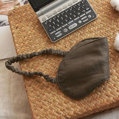 100% Pure Linen Sleep Mask Blackout Eye Mask for Sleeping, Eye Cover with Adjustable Strap - Organic Cotton Core Linen Eyes Mask Breathable for Travel - Gift for Women Men (Tea Brown)