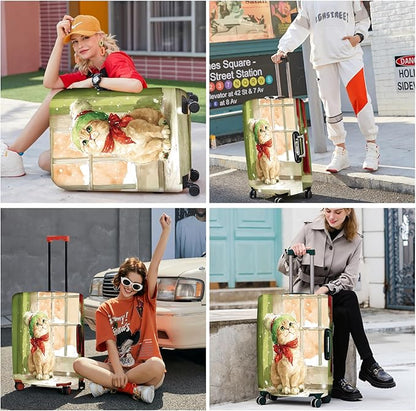 FOREVER QUEEN Christmas Cute cat Luggage Cover Suitcase Protector Suitcase Cover Anti-Scratch,Stretchable Bag Cover Washable Durable Polyester