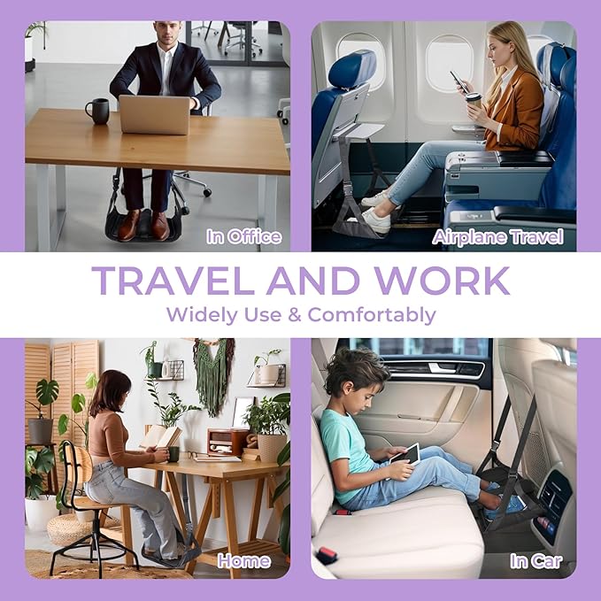 Babenest 2pcs Airplane Foot Hammock, Foldable Leg Rest Support with Adjustment Nylon Strap and Thicken Bottom, Portable Under Desk Flight Footrest Holder in Air Travel, Office & Car