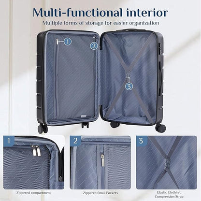 OLIXIS 24 Inch Luggage, Hardside Suitcase with Spinner Wheels, Lightweight ABS Hard Shell Checked Luggage, TSA Approved Lock, Expandable Medium Suitcase for Travel & Business–Black