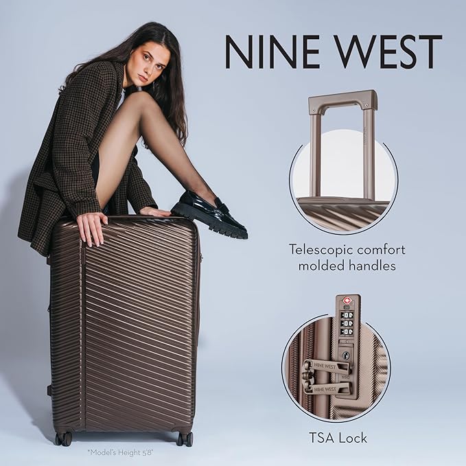 Nine West Zion 32 Inch Expandable Luggage for Extended Trips & Cruises, Large Hardshell Suitcase with 360° Spinner Wheels, Lightweight Rolling Travel Case Chocolate Martini