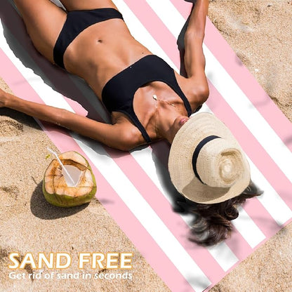 Eunzel 2 Pack Microfiber Beach Towel, Quick Dry Travel Towel Large Sand Free Towel for Beach, Camping, Swim Pool, Gym, Sports& Yoga 71"x32", Stripe Navy & Pink