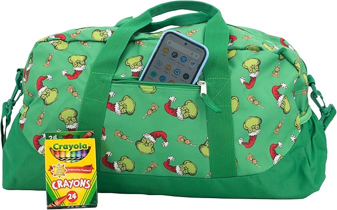 The Grinch Dufffle Bag, Dr. Suess 16 inch Travel Sleepover Weekend Bag for Girls & Boys, Green