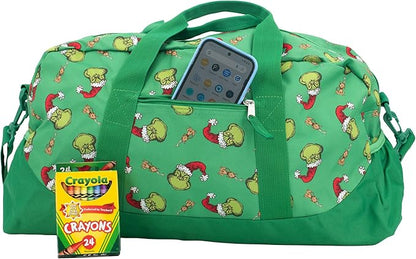 The Grinch Dufffle Bag, Dr. Suess 16 inch Travel Sleepover Weekend Bag for Girls & Boys, Green