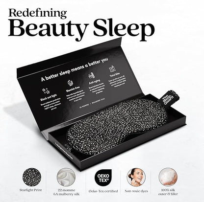 TheSleepGuard Pure Silk Sleep Mask [100% 6A Mulberry Silk, 22 Momme] Light Blocking Travel Essentials. Eye Masks for Sleeping. Black Oeko-Tex Blindfold. Eye Covers for Men & Women