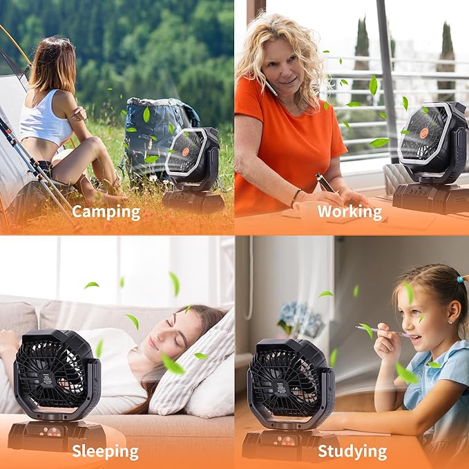 AVV 20000mAh High Speed Portable Camping Rechargeable Fan with Remote Control, Battery Powered with Auto Oscillating with Camping Essentials Accessories for Outdoor, Beach, Patio, Tent, Black